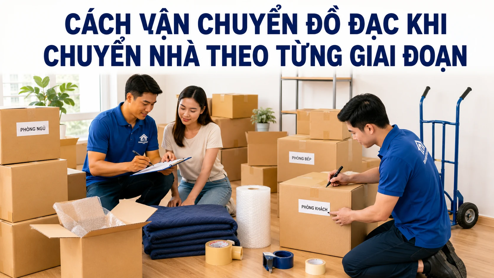 Cách vận chuyển đồ đạc khi chuyển nhà theo từng giai đoạn giúp khách hàng kiểm kê, đóng gói và sắp xếp khoa học.