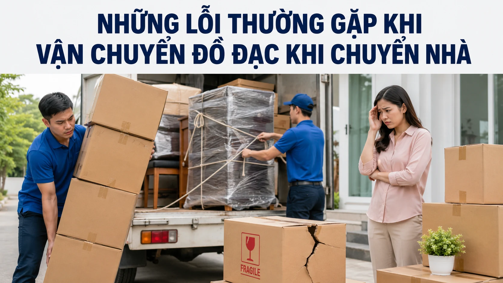 Những lỗi thường gặp khi vận chuyển đồ đạc khi chuyển nhà gồm đóng gói sai, xếp đồ lệch và làm hư hỏng tài sản.