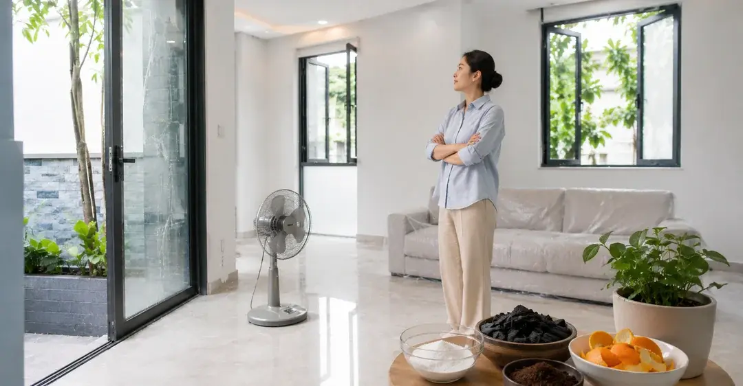 cách khử mùi sơn nhà mới bằng thông gió tự nhiên, than hoạt tính, baking soda và nguyên liệu tạo mùi dễ chịu cho không gian sống.