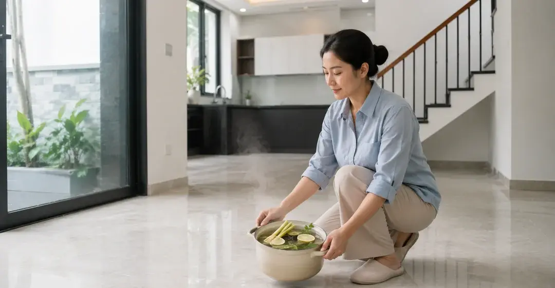 cách xông nhà để khử mùi bằng sả, chanh, lá thơm hoặc thảo mộc giúp không gian nhà mới sạch mùi và dễ chịu hơn.